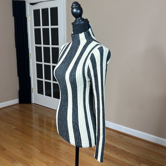 Buckle Black and Cream Striped Mock Neck Top - Picture 3 of 5